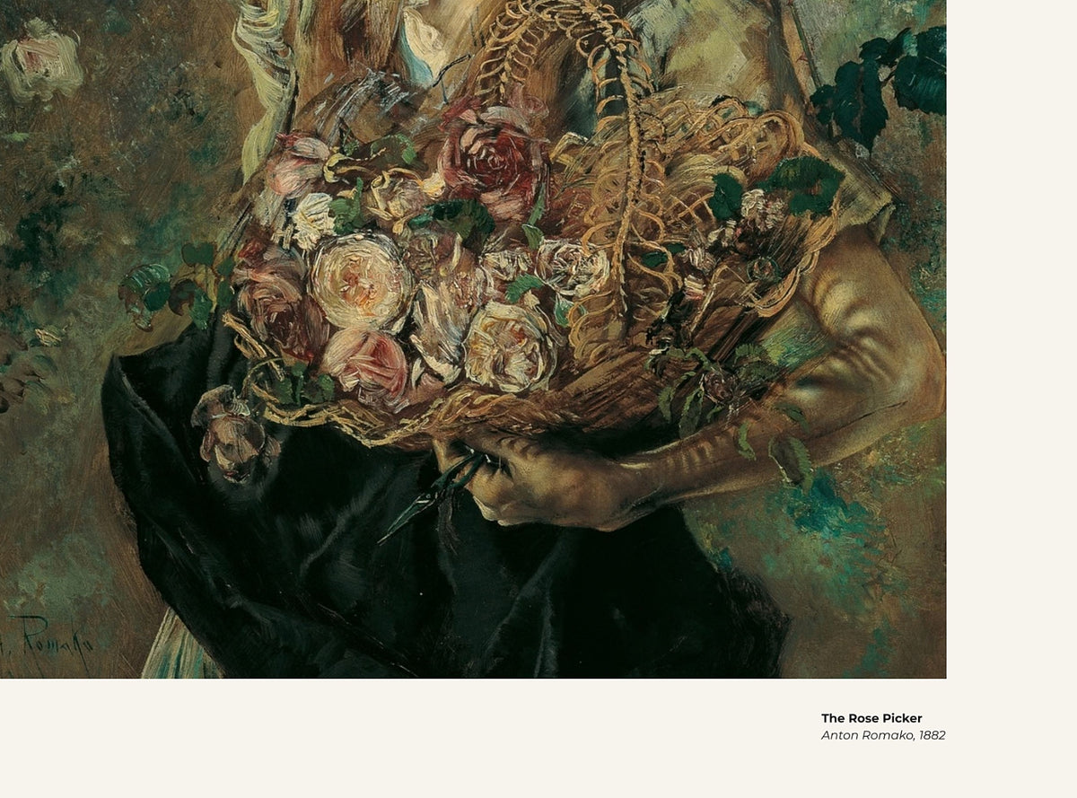 La cueilleuse de roses – Anton Romako, avec légende titre et artiste