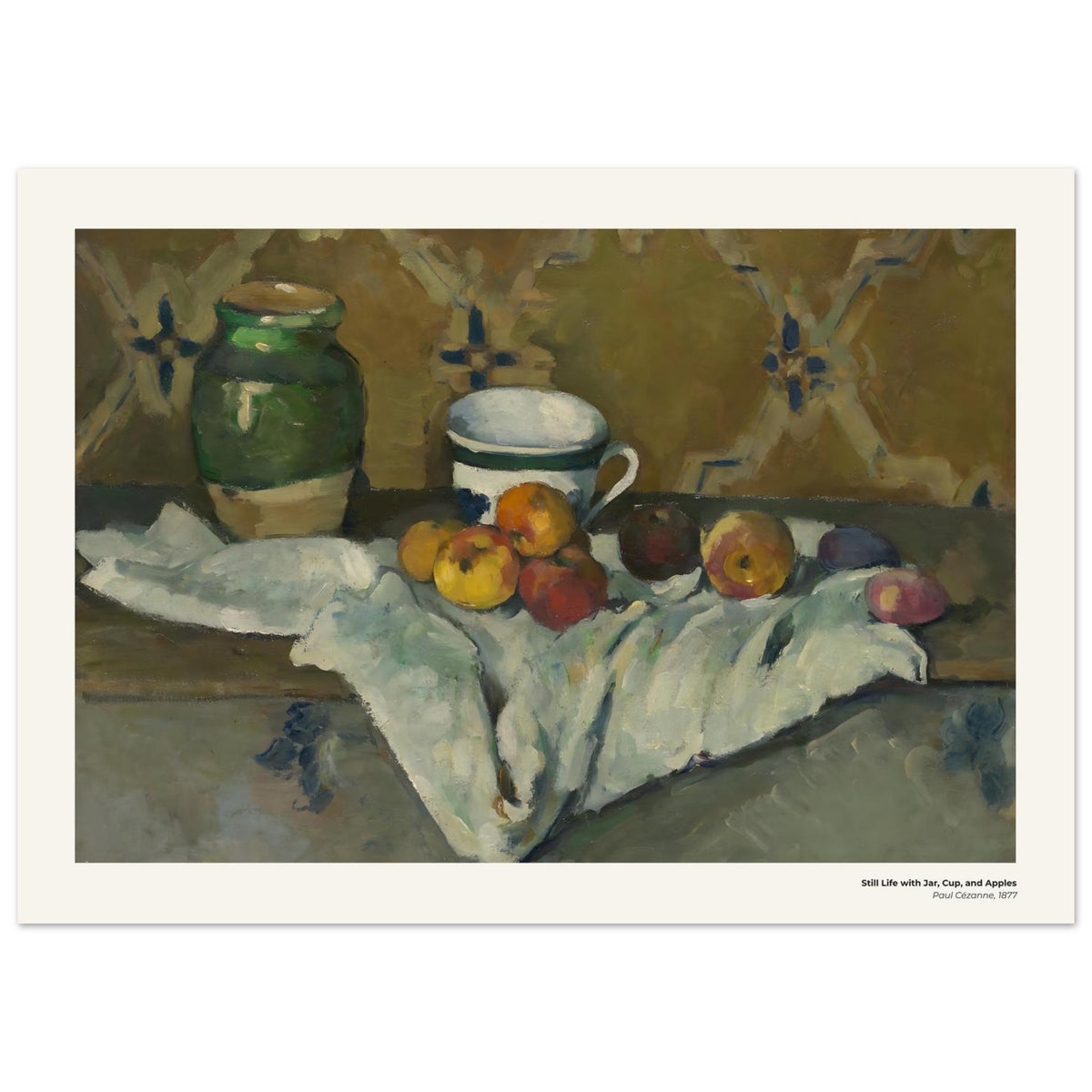 Nature morte au pot, à la tasse et aux pommes – Paul Cézanne, détail de la reproduction