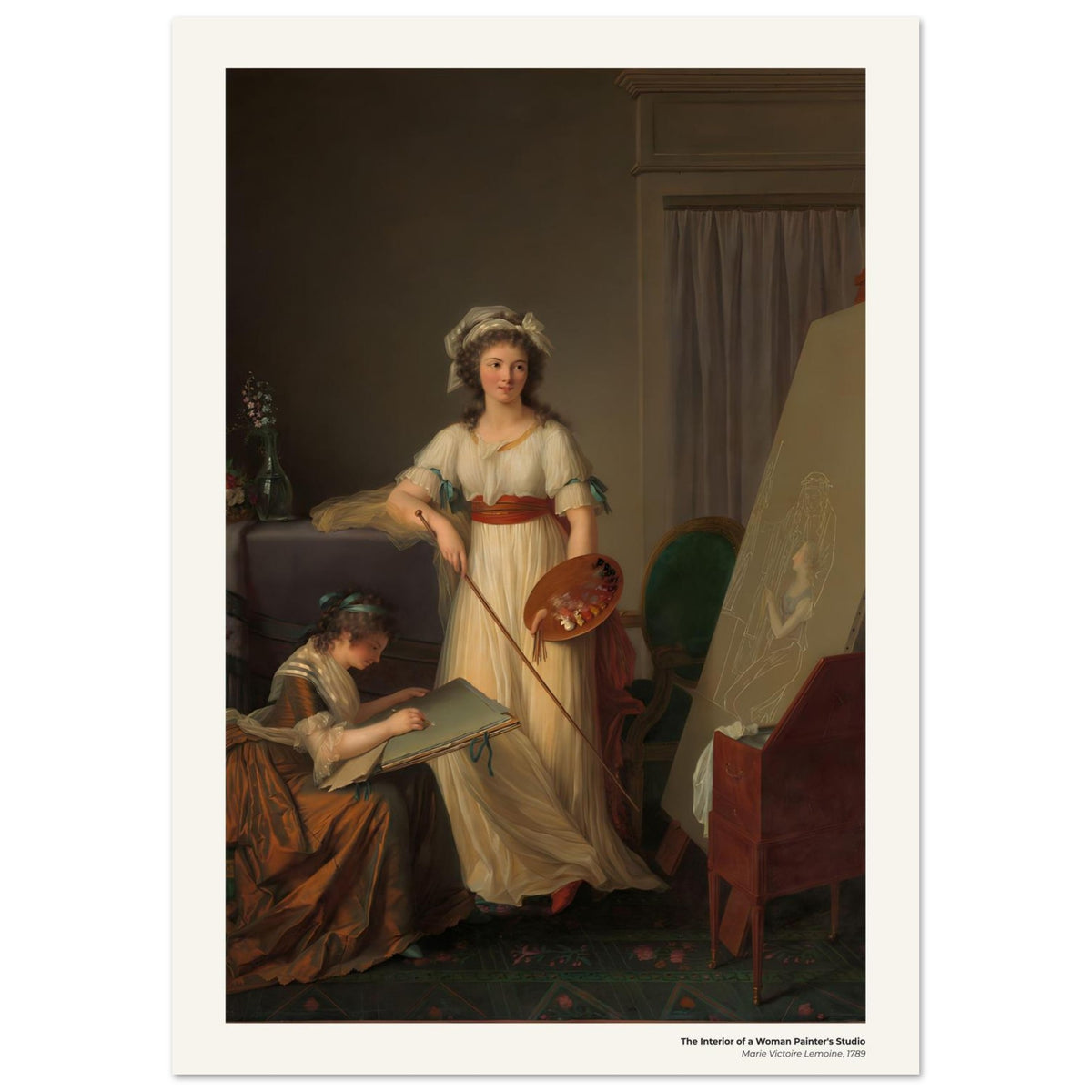 L'intérieur de l'atelier d'une femme peintre – Marie Victoire Lemoine, détail de la reproduction