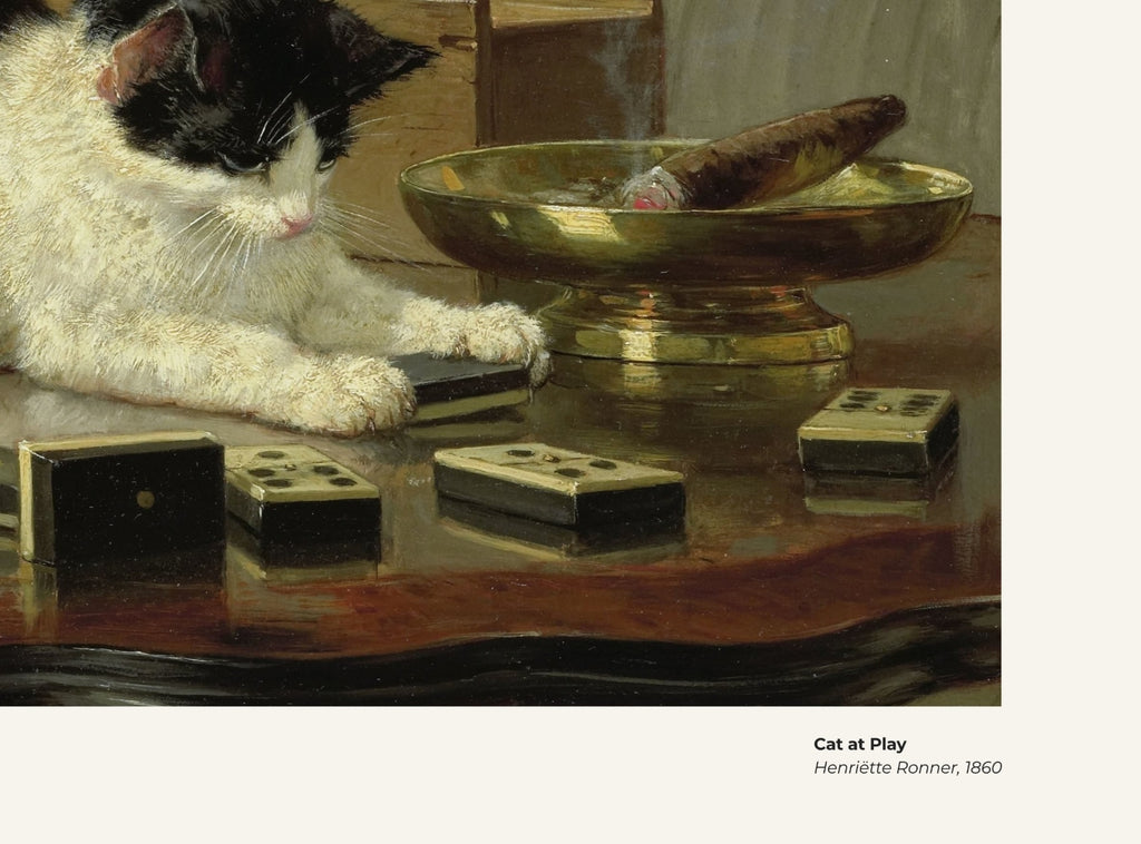 Chat jouant – Henriëtte Ronner, avec légende titre et artiste