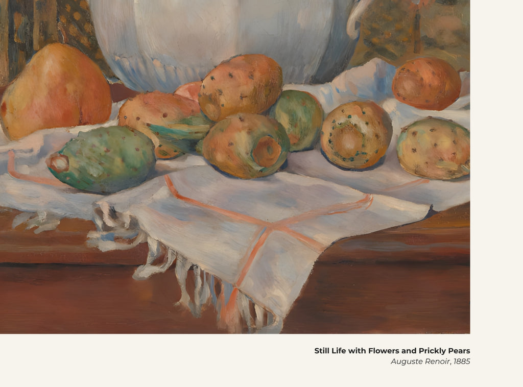 Nature morte aux fleurs et aux figues de Barbarie – Auguste Renoir, avec légende titre et artiste