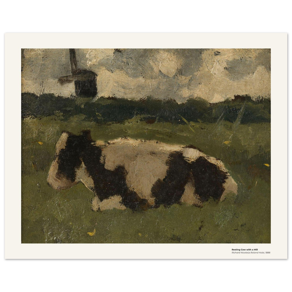 Vache au repos devant un moulin – Richard Nicolaüs Roland Holst, reproduction d'art