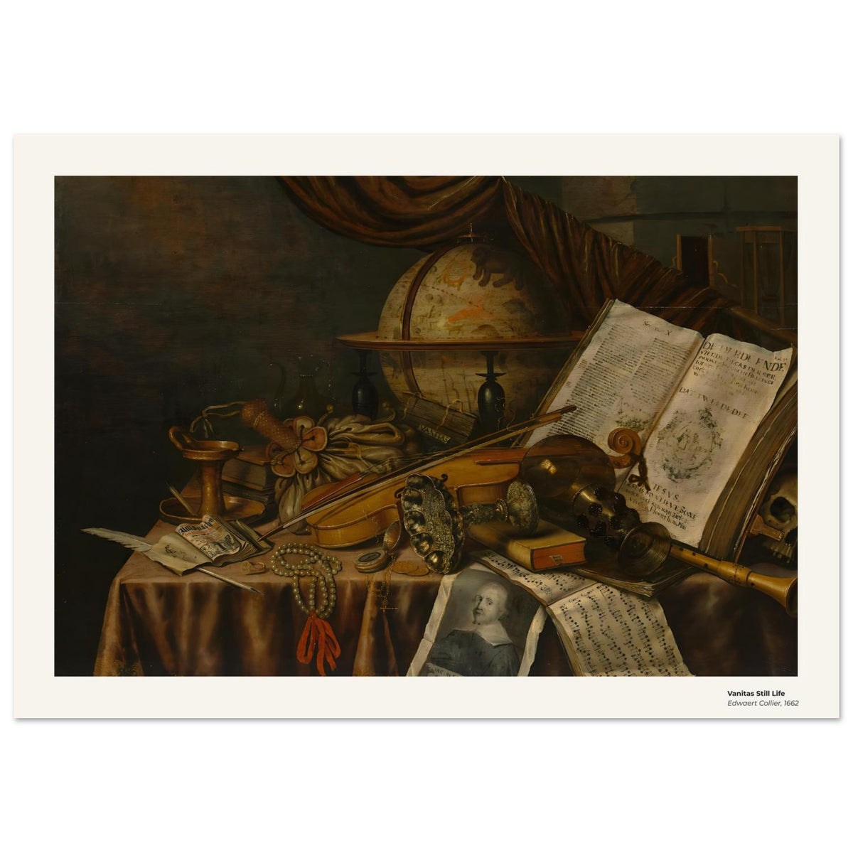 Nature morte de type vanité – Edwaert Collier, détail de la reproduction