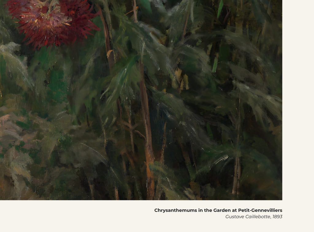Chrysanthèmes dans le jardin de Petit-Gennevilliers – Gustave Caillebotte, avec légende titre et artiste