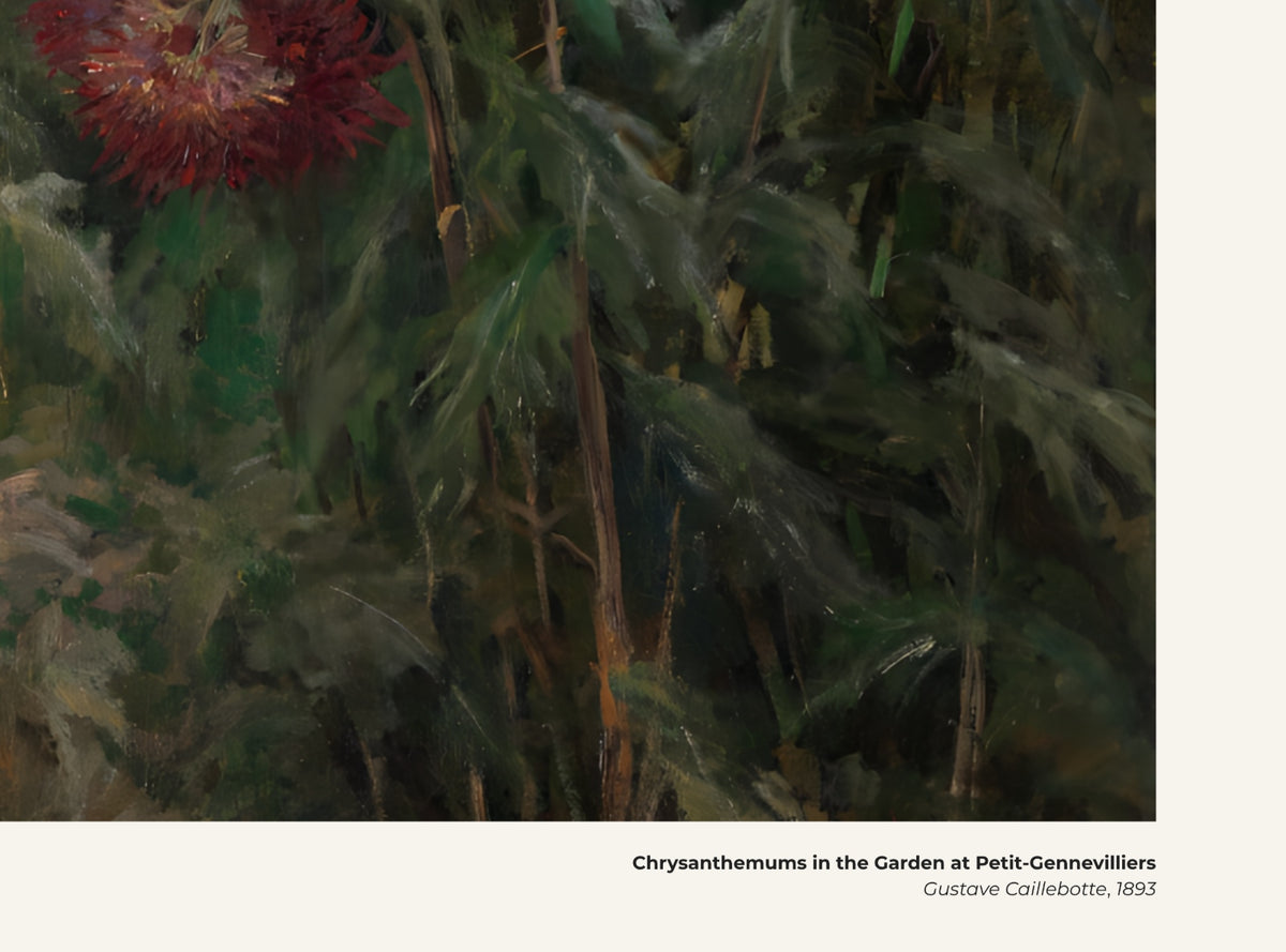 Chrysanthèmes dans le jardin de Petit-Gennevilliers – Gustave Caillebotte, avec légende titre et artiste