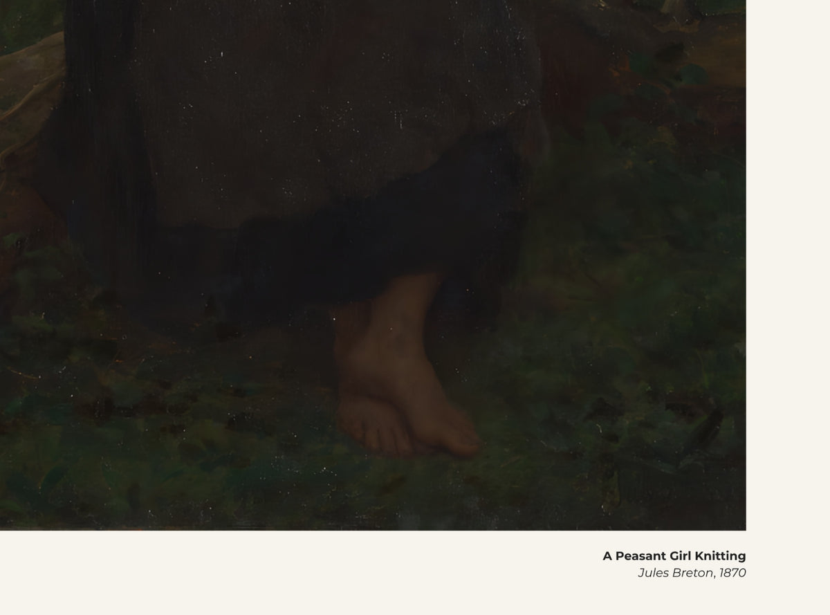 Une paysanne tricotant – Jules Breton, avec légende titre et artiste