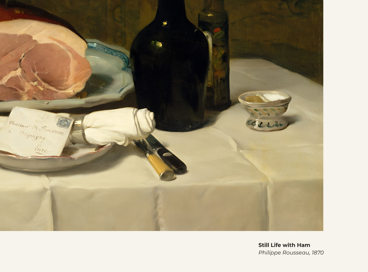 Nature morte au jambon – Philippe Rousseau, avec légende titre et artiste