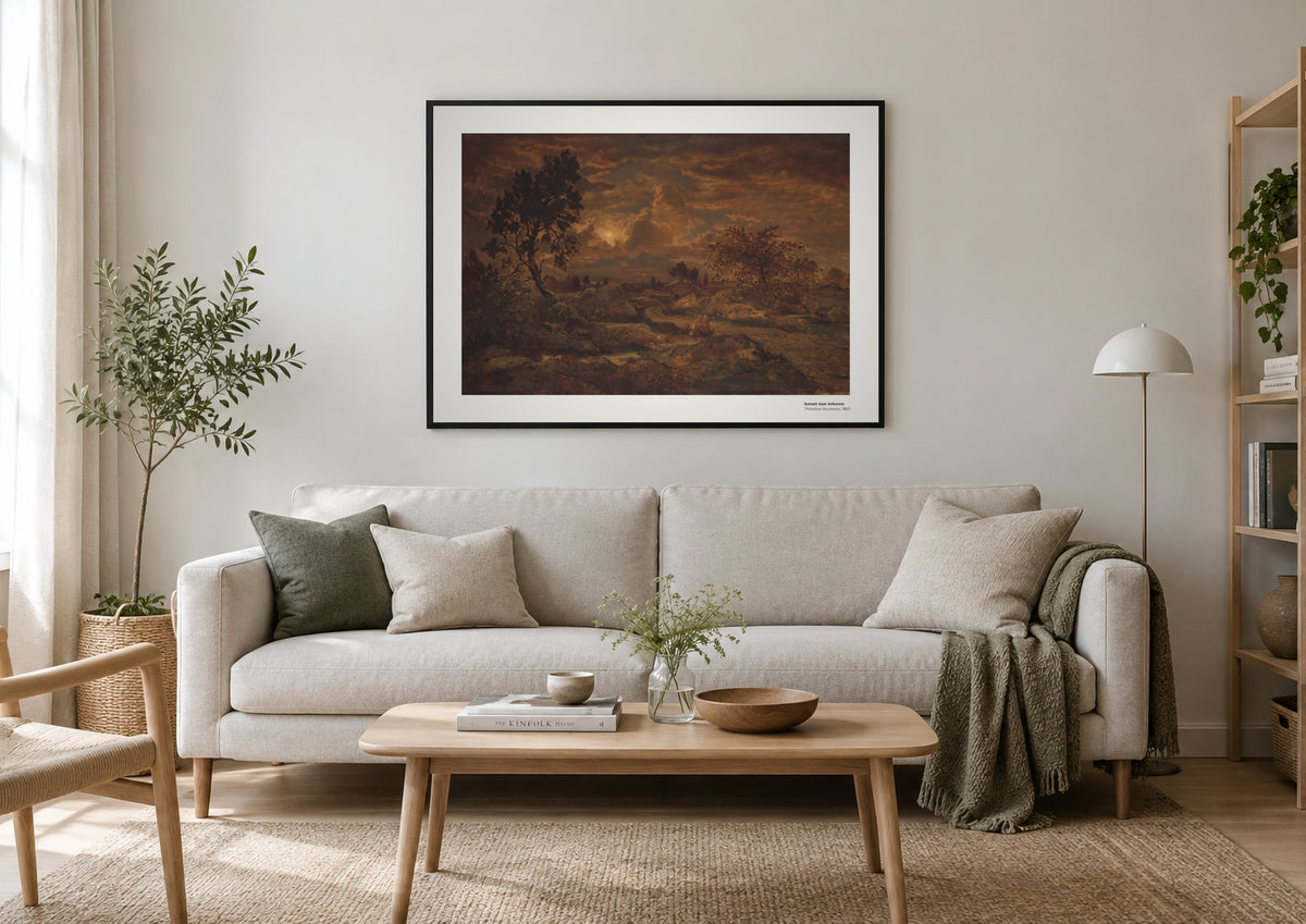 Coucher de soleil près d'Arbonne – Théodore Rousseau, aperçu encadré en situation