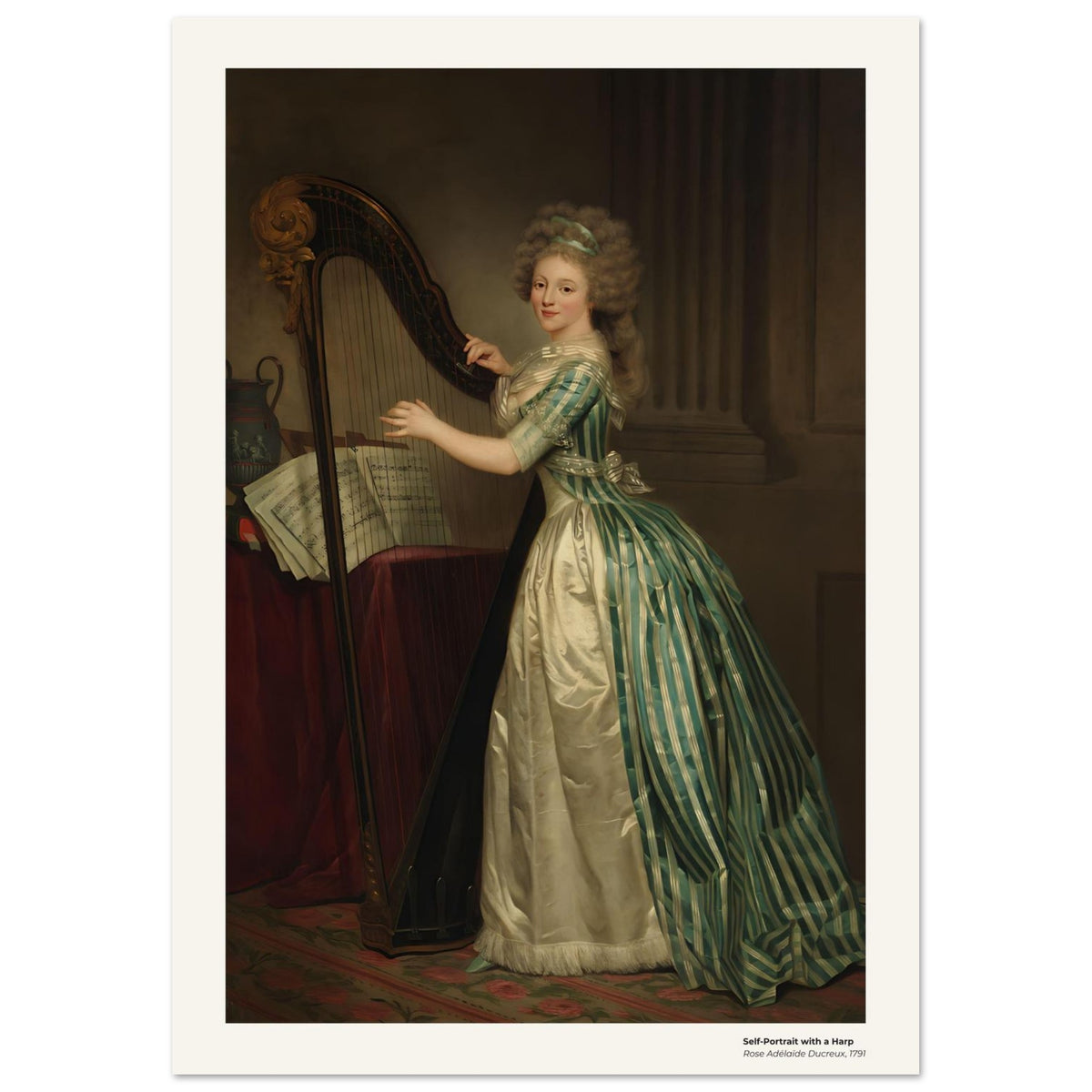 Autoportrait à la harpe – Rose Adélaïde Ducreux, détail de la reproduction