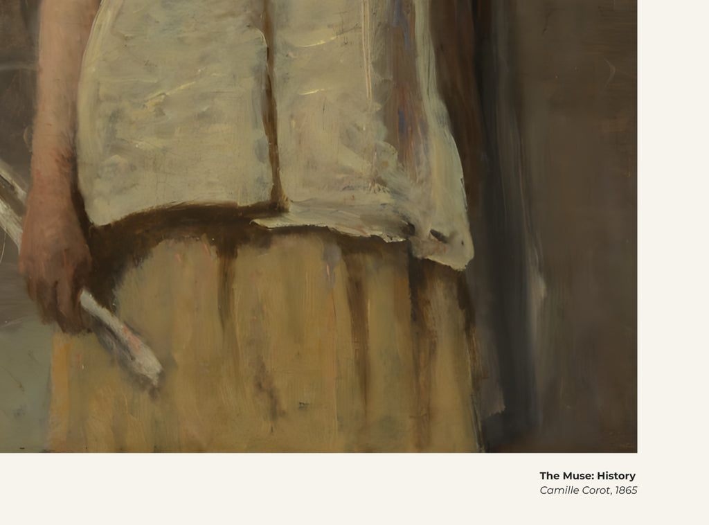 La Muse : Histoire – Camille Corot, avec légende titre et artiste