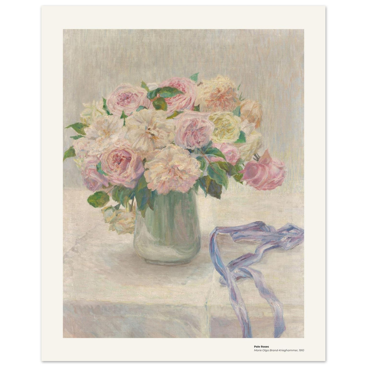 Roses pâles – Marie Olga Brand-Krieghammer, détail de la reproduction