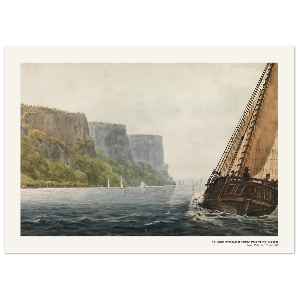 Le paquebot "Mohawk of Albany" passant devant les Palisades – Pavel Svinin, détail de la reproduction