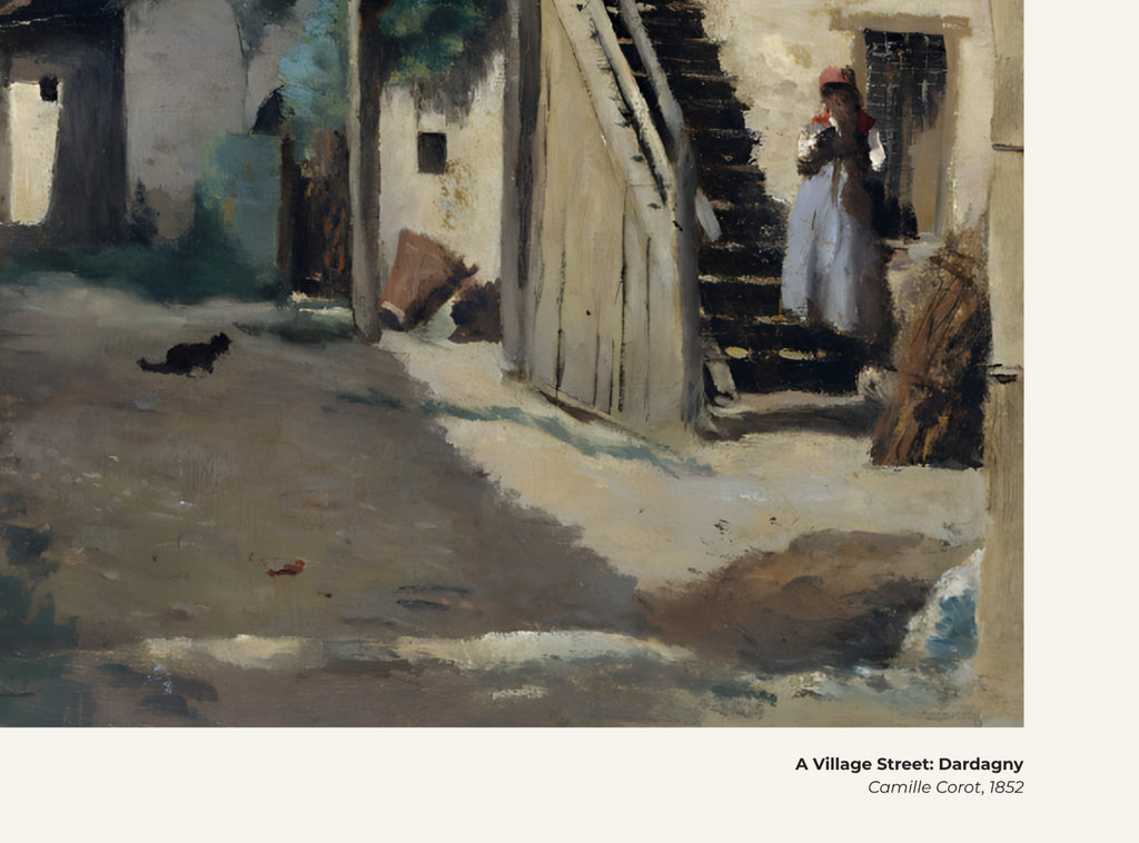 Une rue du village, Dardagny – Camille Corot, avec légende titre et artiste