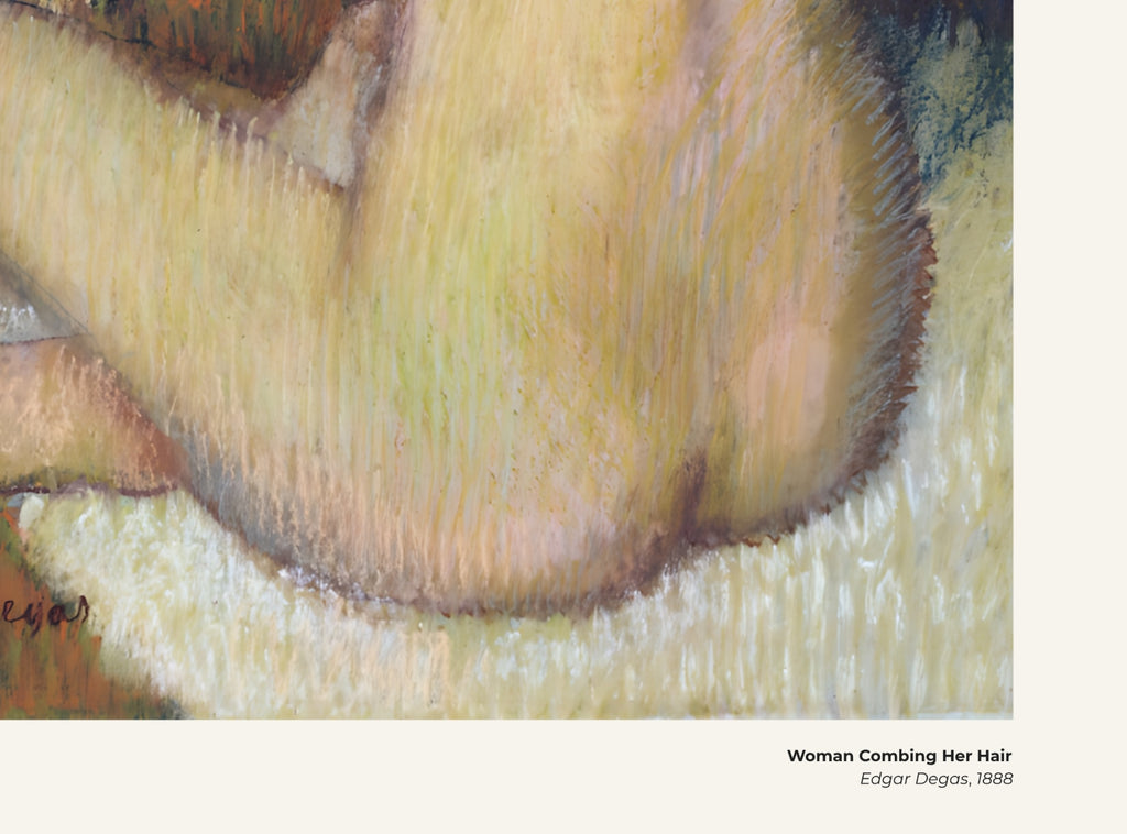 Femme se peignant les cheveux – Edgar Degas, avec légende titre et artiste