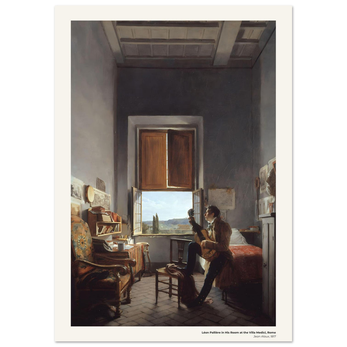 Léon Pallière dans sa chambre à la villa Médicis, à Rome – Jean Alaux, détail de la reproduction