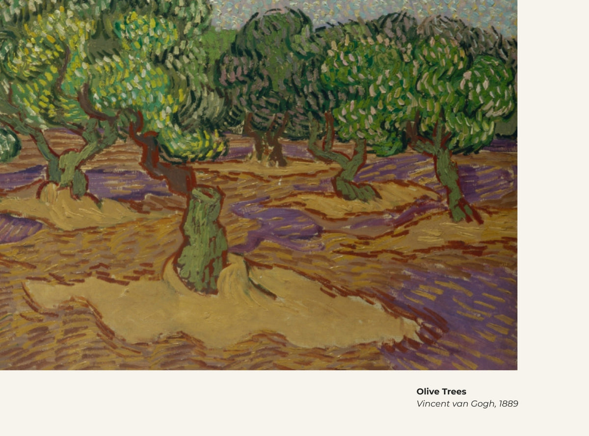 Oliviers – Vincent van Gogh, avec légende titre et artiste