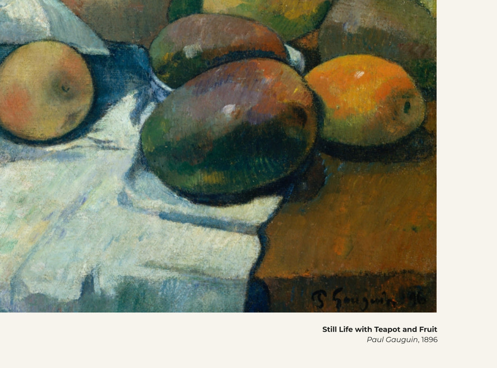Nature morte à la théière et aux fruits – Paul Gauguin, avec légende titre et artiste