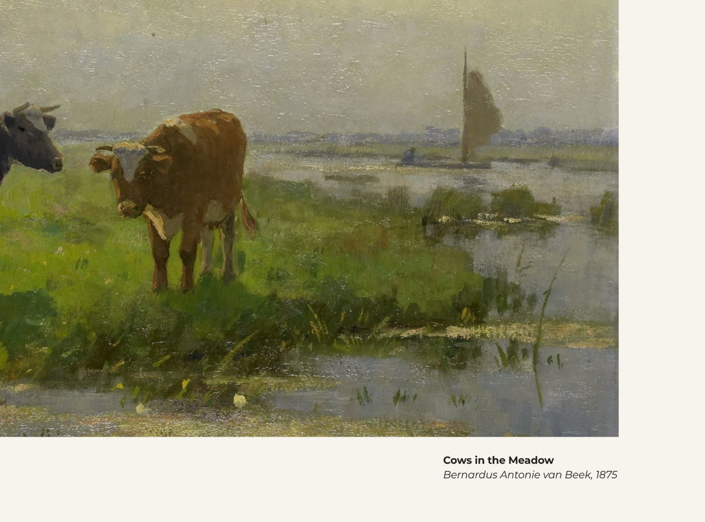 Vaches dans la prairie – Bernardus Antonie van Beek, avec légende titre et artiste