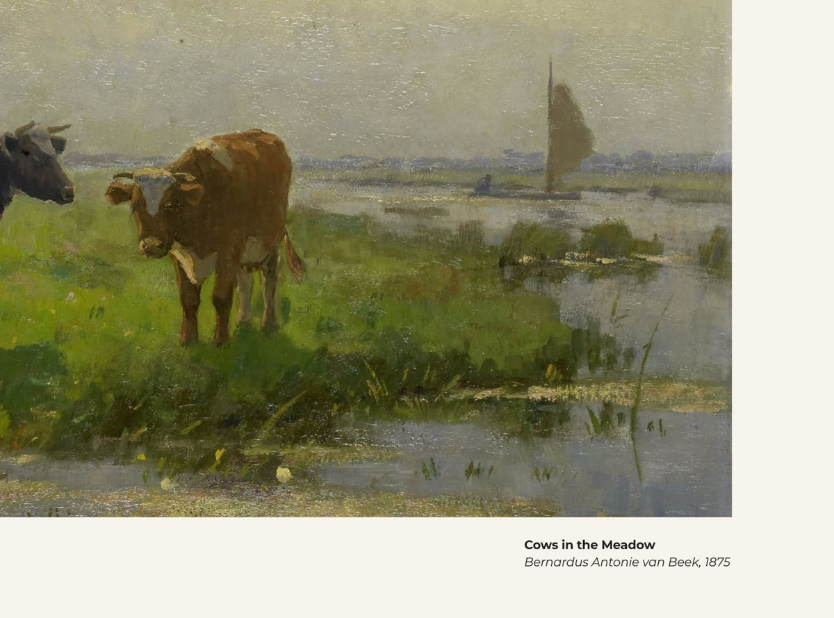 Vaches dans la prairie – Bernardus Antonie van Beek, avec légende titre et artiste