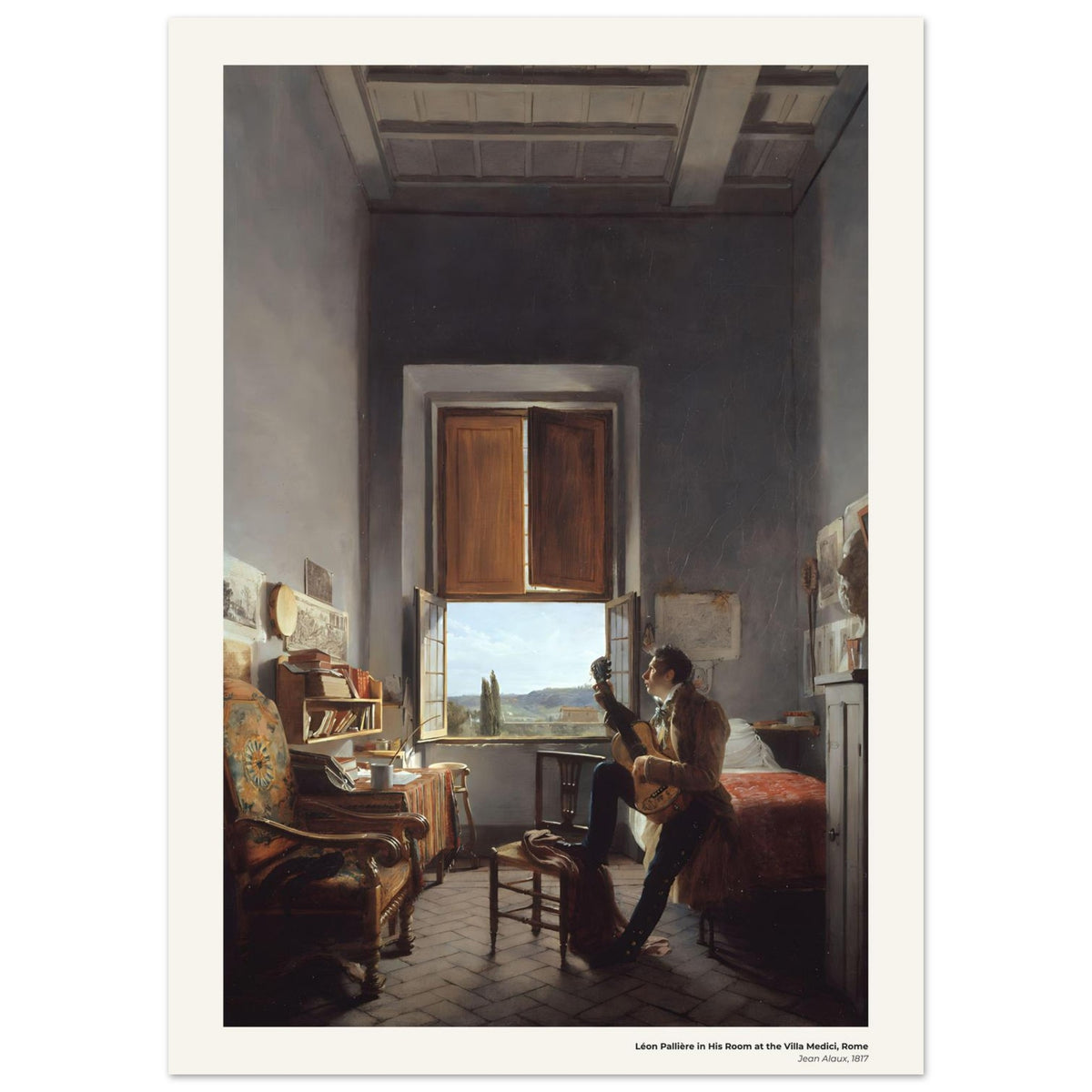 Léon Pallière dans sa chambre à la villa Médicis, à Rome – Jean Alaux, détail de la reproduction