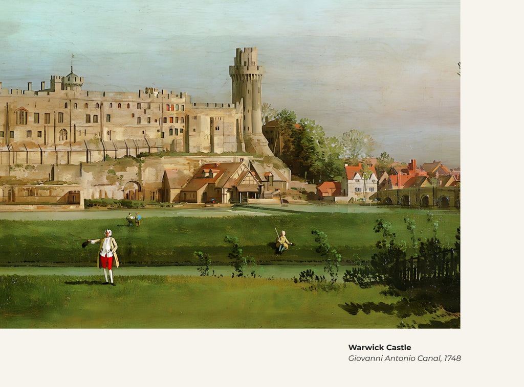 Château de Warwick – Canaletto, avec légende titre et artiste