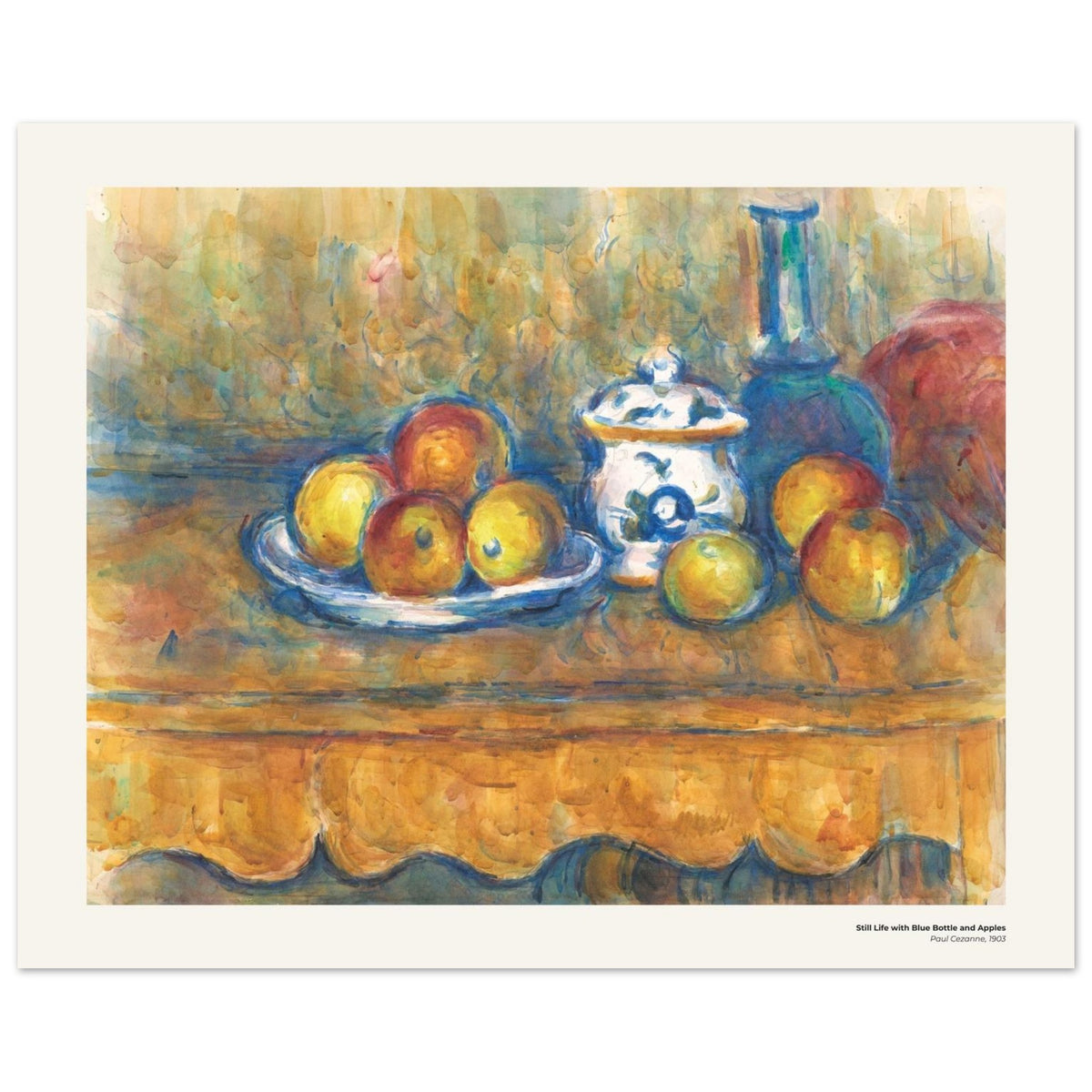 Nature morte à la bouteille bleue et aux pommes – Paul Cézanne, détail de la reproduction