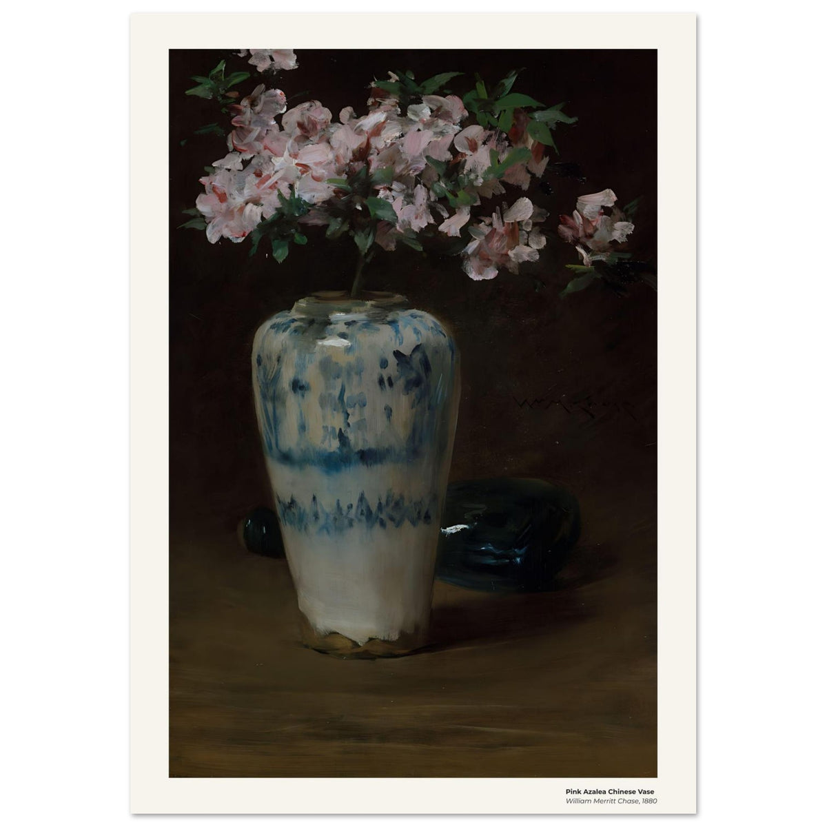 Vase chinois à décor d'azalées roses – William Merritt Chase, détail de la reproduction