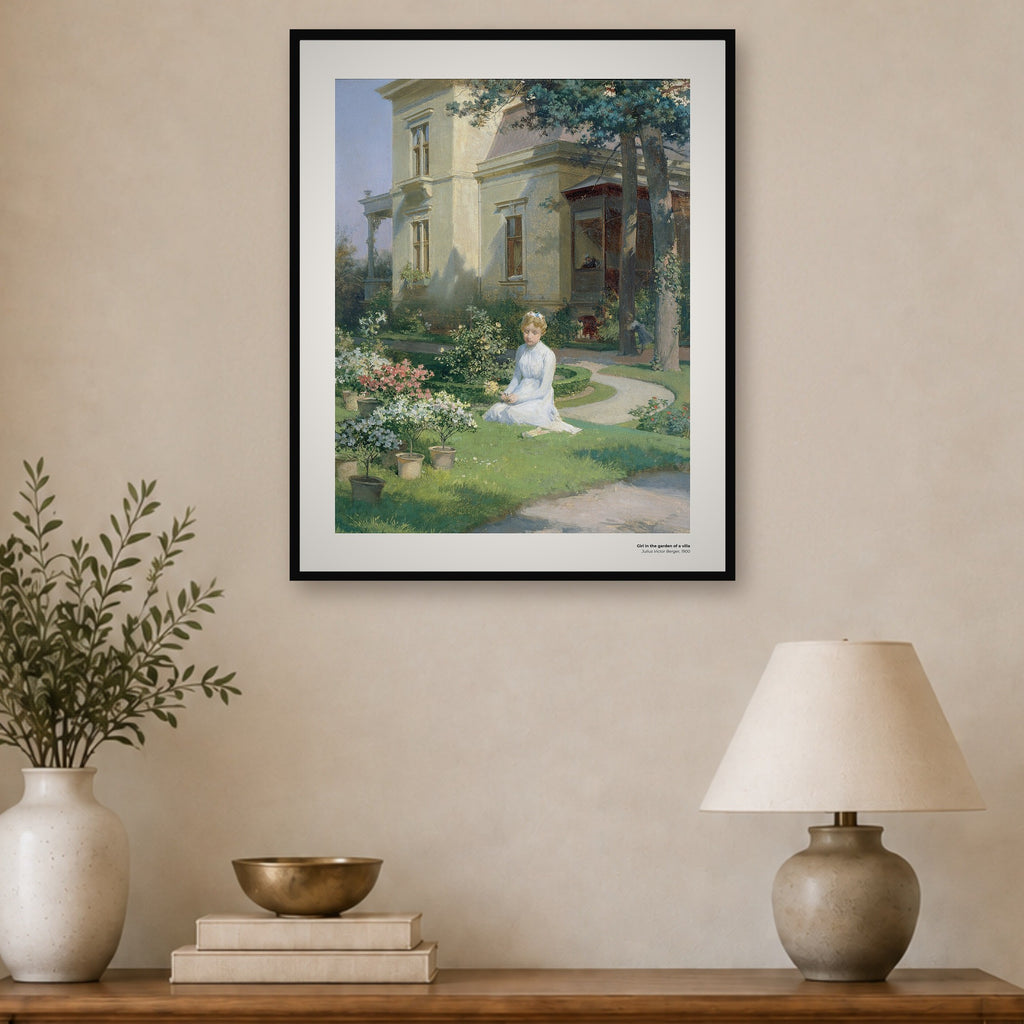 Jeune fille dans le jardin d'une villa – Julius Victor Berger, aperçu encadré en situation