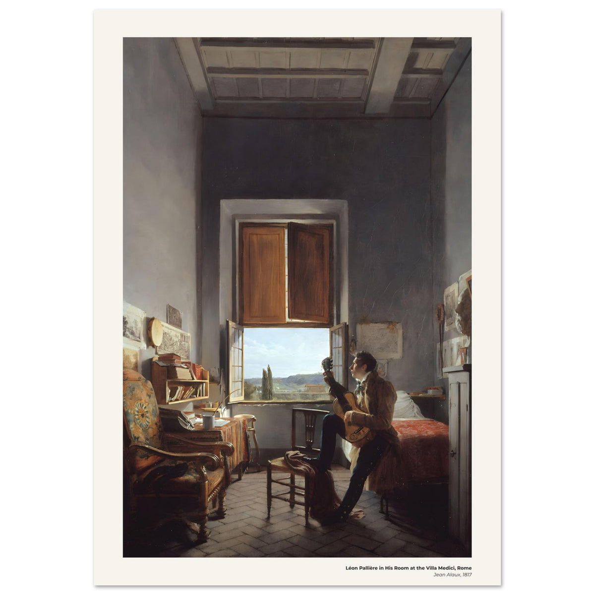 Léon Pallière dans sa chambre à la villa Médicis, à Rome – Jean Alaux, détail de la reproduction