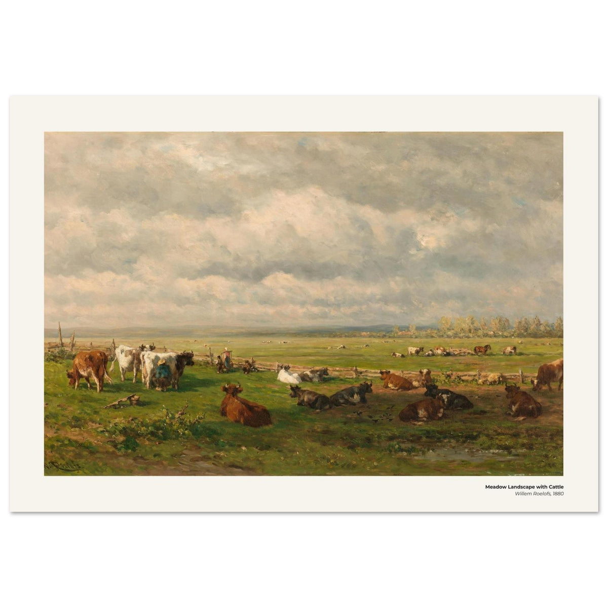 Paysage de prairie avec bétail – Willem Roelofs, détail de la reproduction