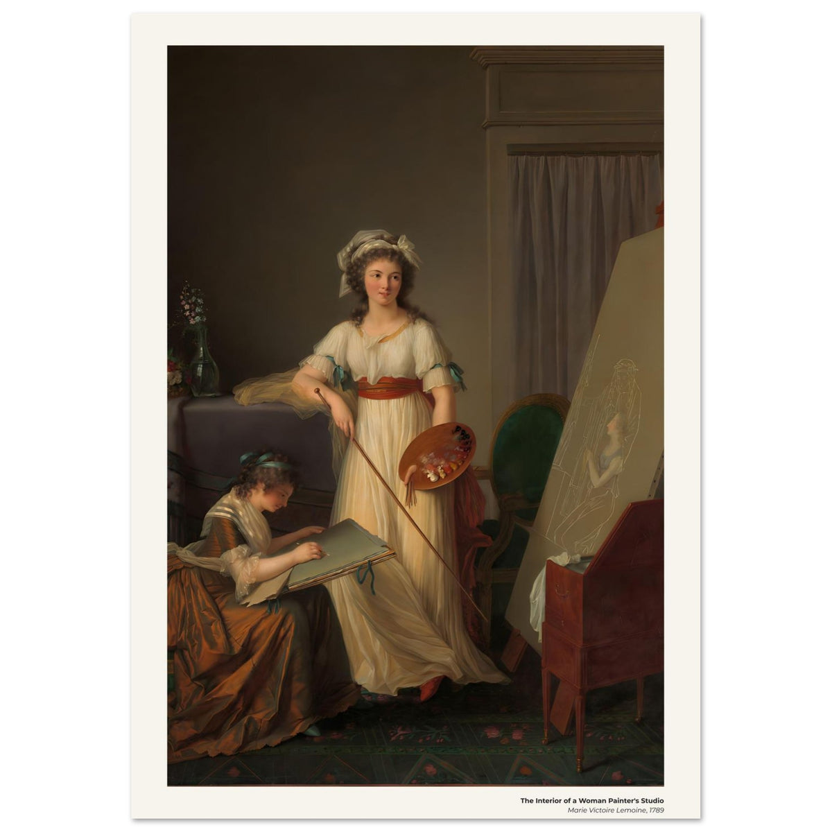 L'intérieur de l'atelier d'une femme peintre – Marie Victoire Lemoine, détail de la reproduction