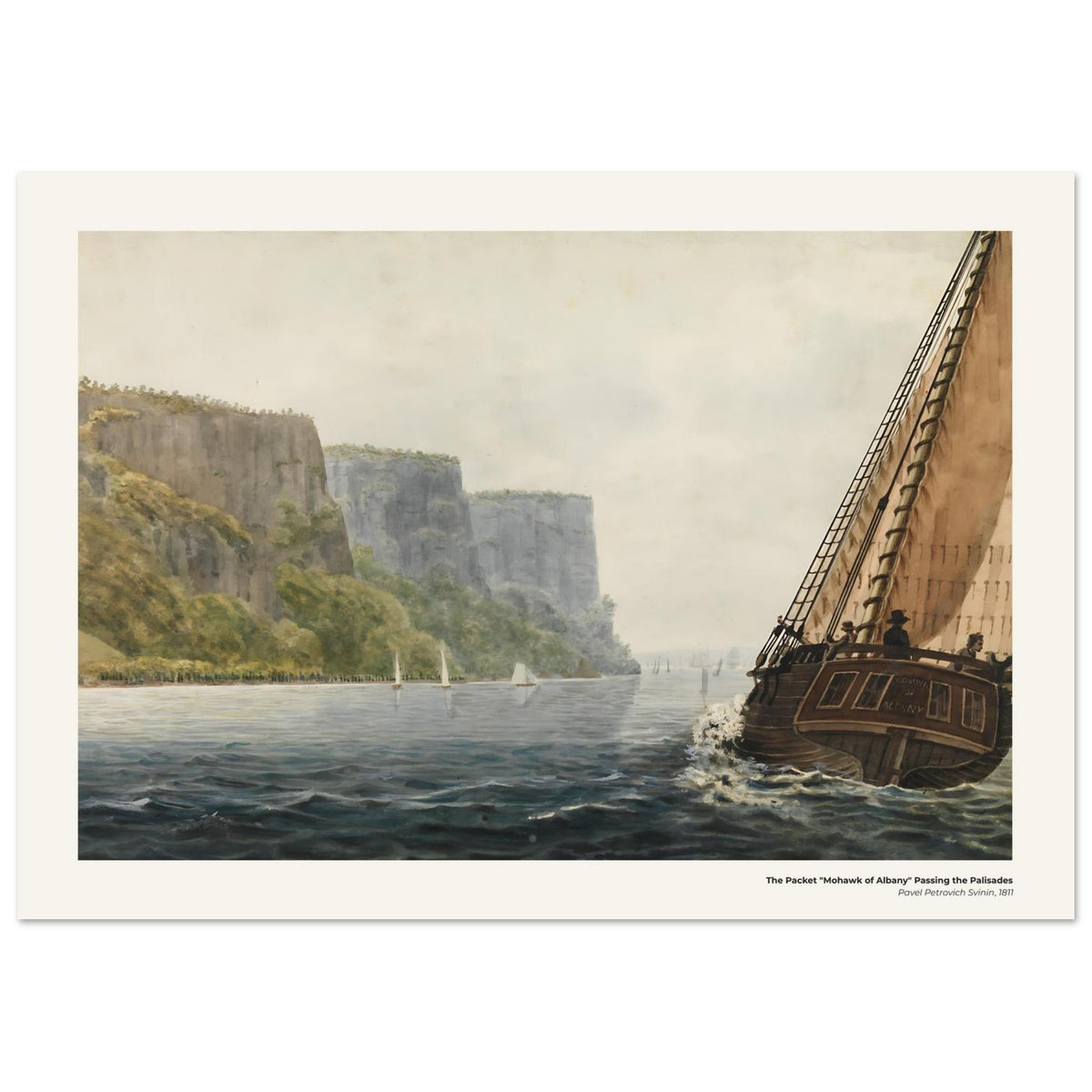 Le paquebot "Mohawk of Albany" passant devant les Palisades – Pavel Svinin, détail de la reproduction