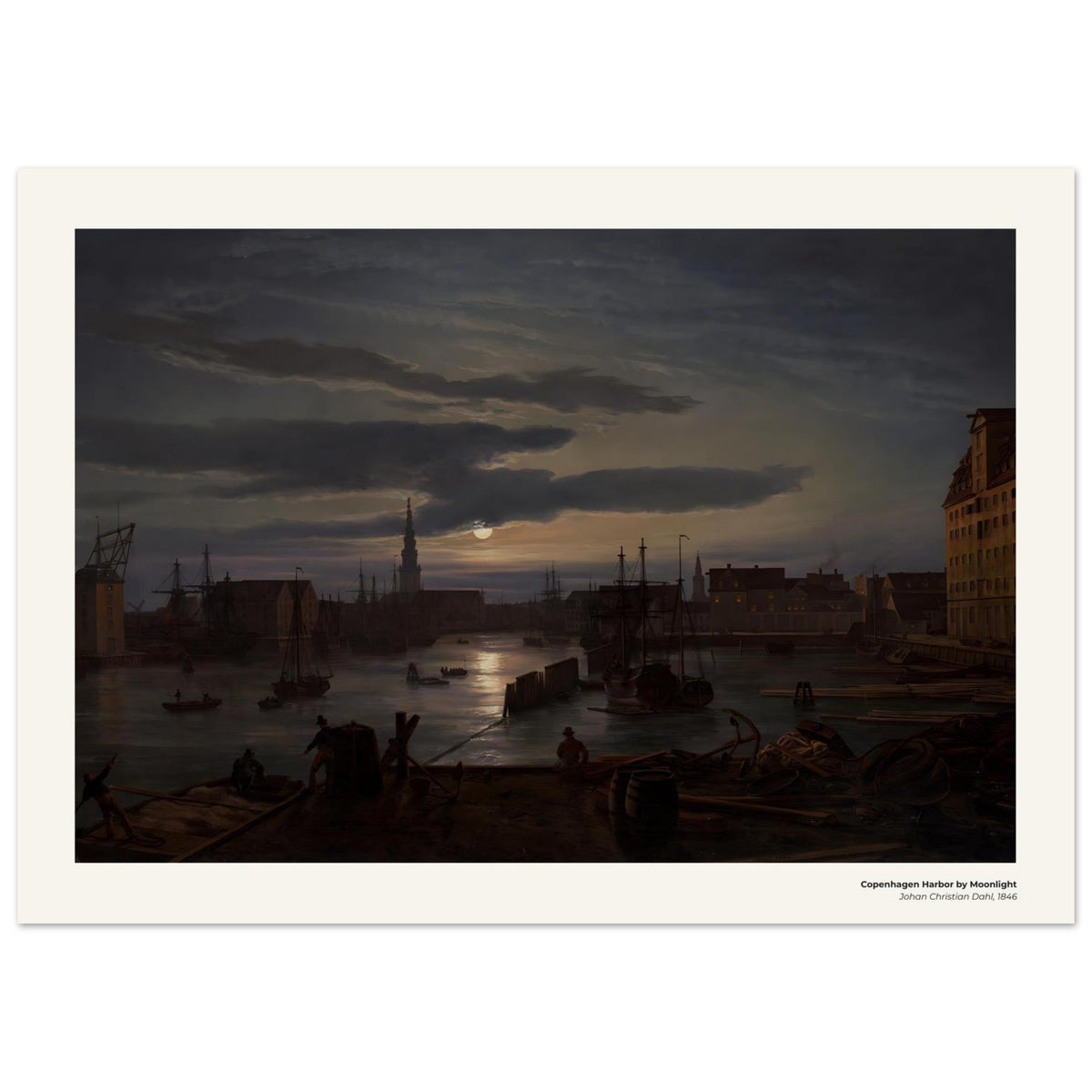 Le port de Copenhague au clair de lune – Johan Christian Dahl, détail de la reproduction