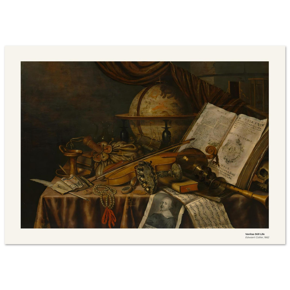 Nature morte de type vanité – Edwaert Collier, détail de la reproduction
