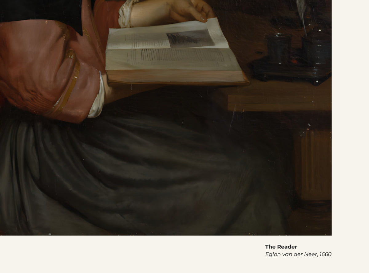 Le Liseur – Eglon van der Neer, avec légende titre et artiste