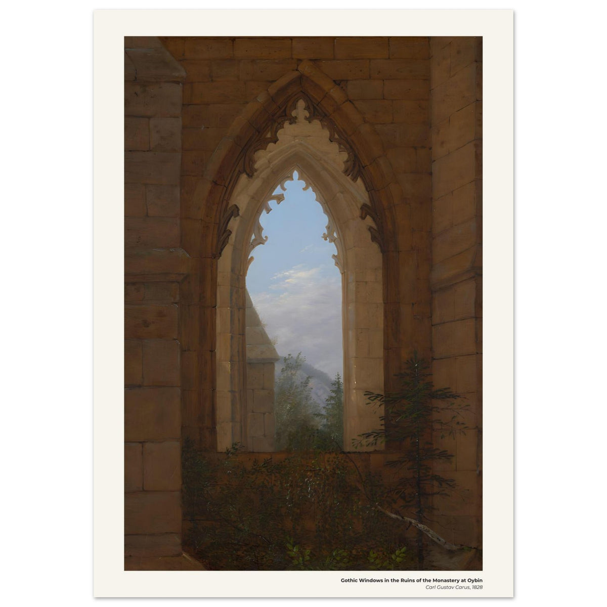 Fenêtres gothiques dans les ruines du monastère d'Oybin – Carl Gustav Carus, détail de la reproduction