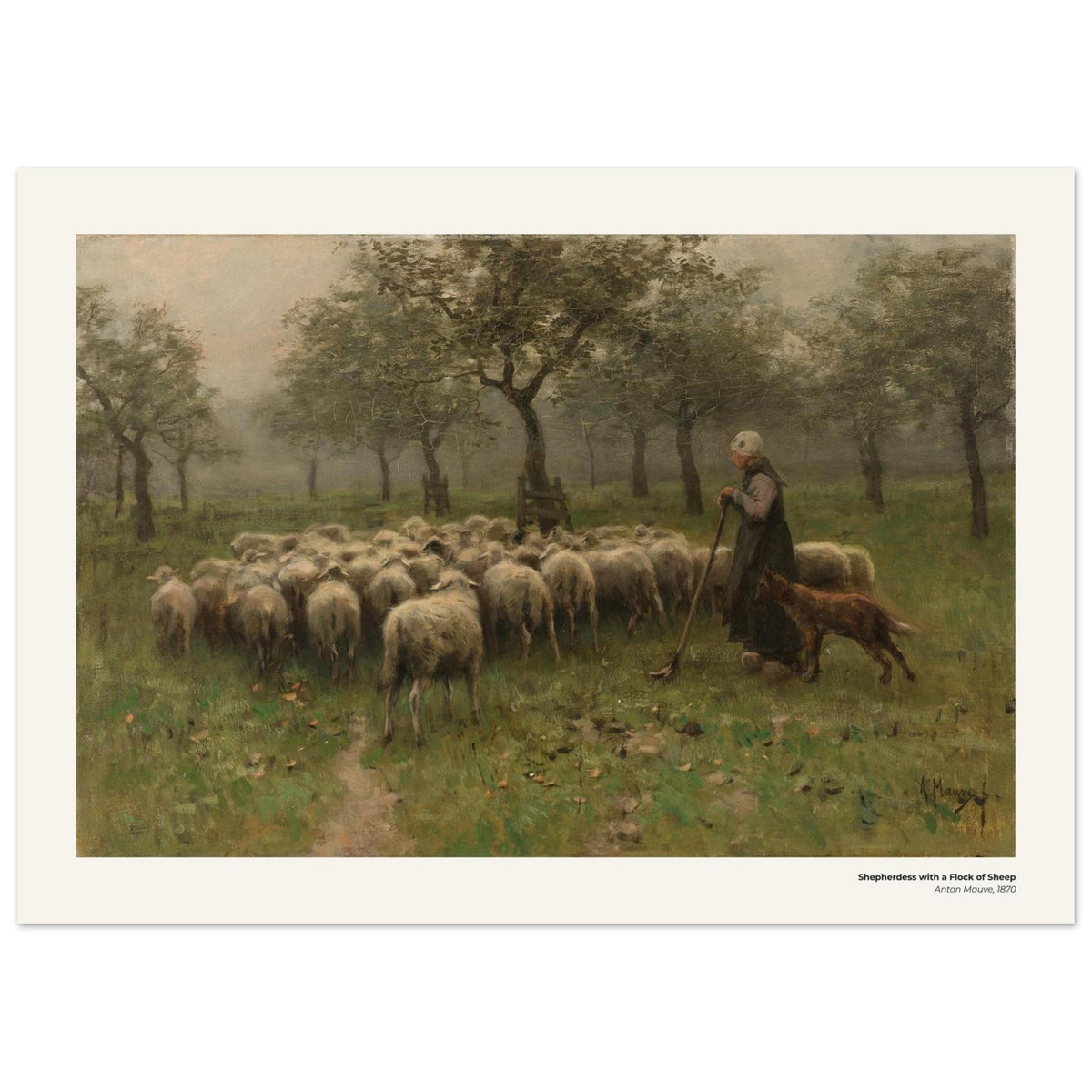 Bergère avec un troupeau de moutons – Anton Mauve, détail de la reproduction
