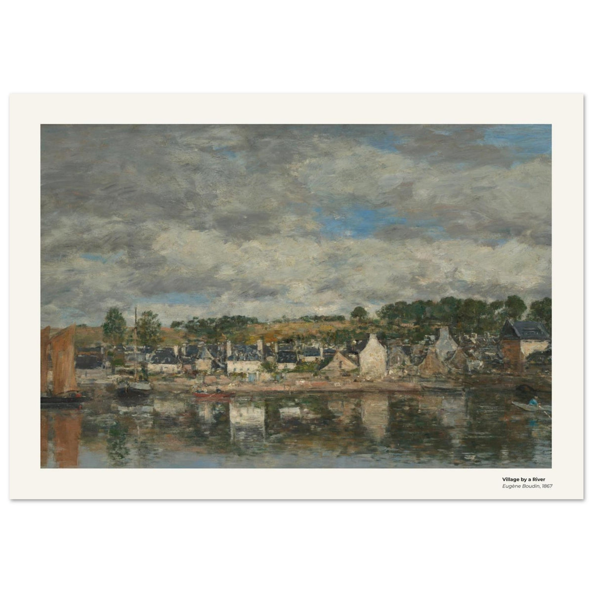 Village au bord d'une rivière – Eugène Boudin, détail de la reproduction