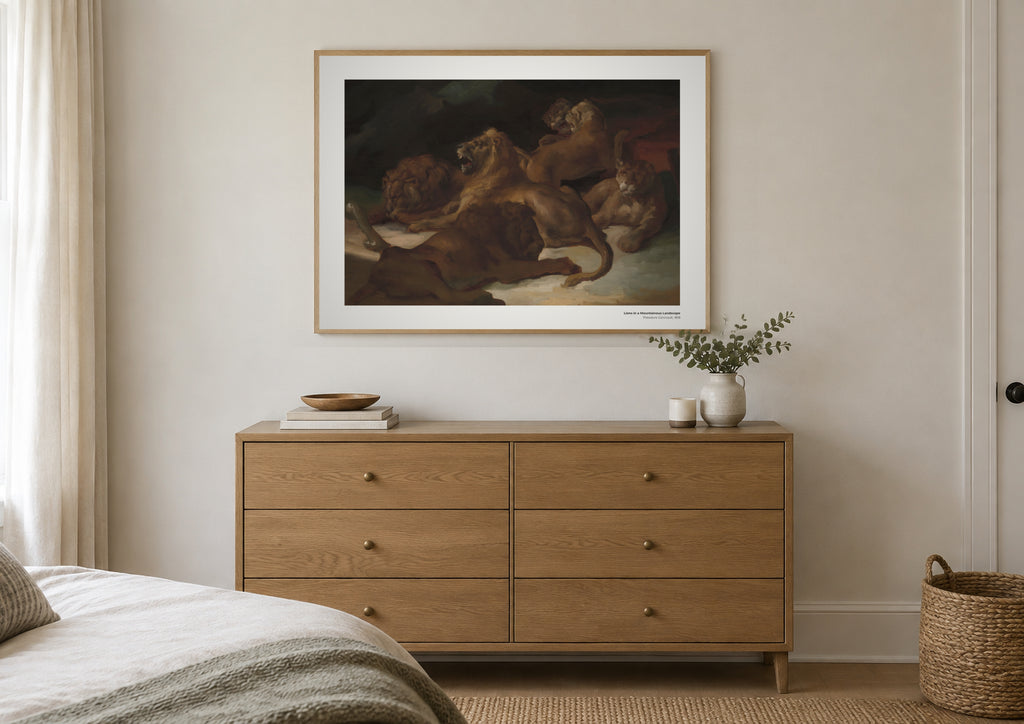 Lions dans un paysage montagneux – Théodore Géricault, aperçu encadré en situation