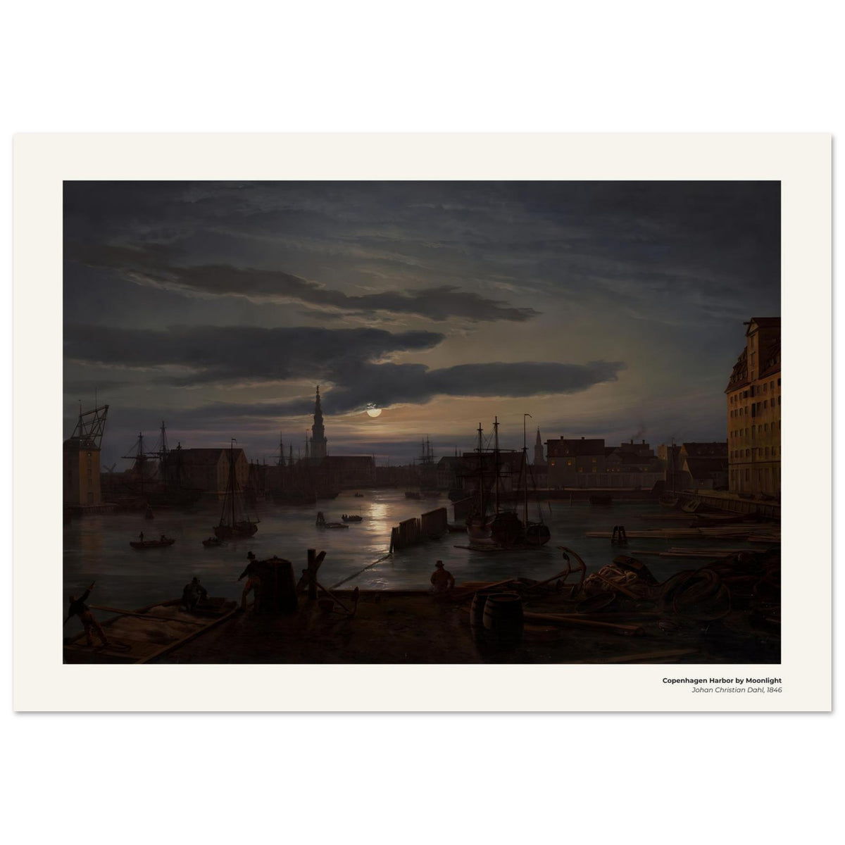 Le port de Copenhague au clair de lune – Johan Christian Dahl, reproduction d'art