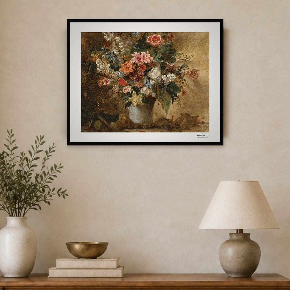 nature morte florale – Eugène Delacroix, aperçu encadré en situation