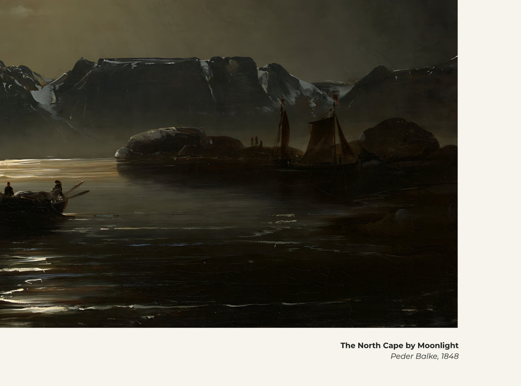 Le Cap Nord au clair de lune – Peder Balke, avec légende titre et artiste