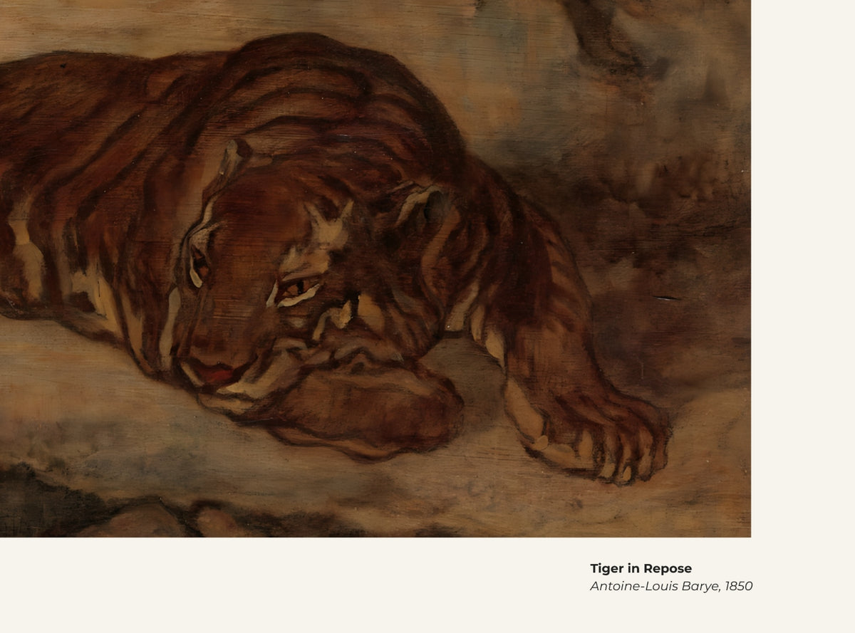 Tigre au repos – Antoine-Louis Barye, avec légende titre et artiste