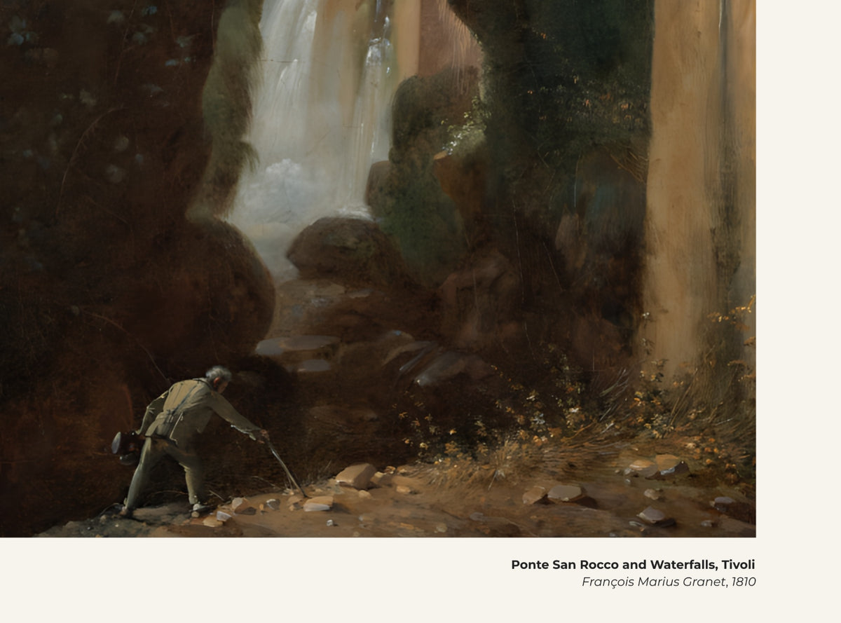 Ponte San Rocco et cascades, Tivoli – François Marius Granet, avec légende titre et artiste