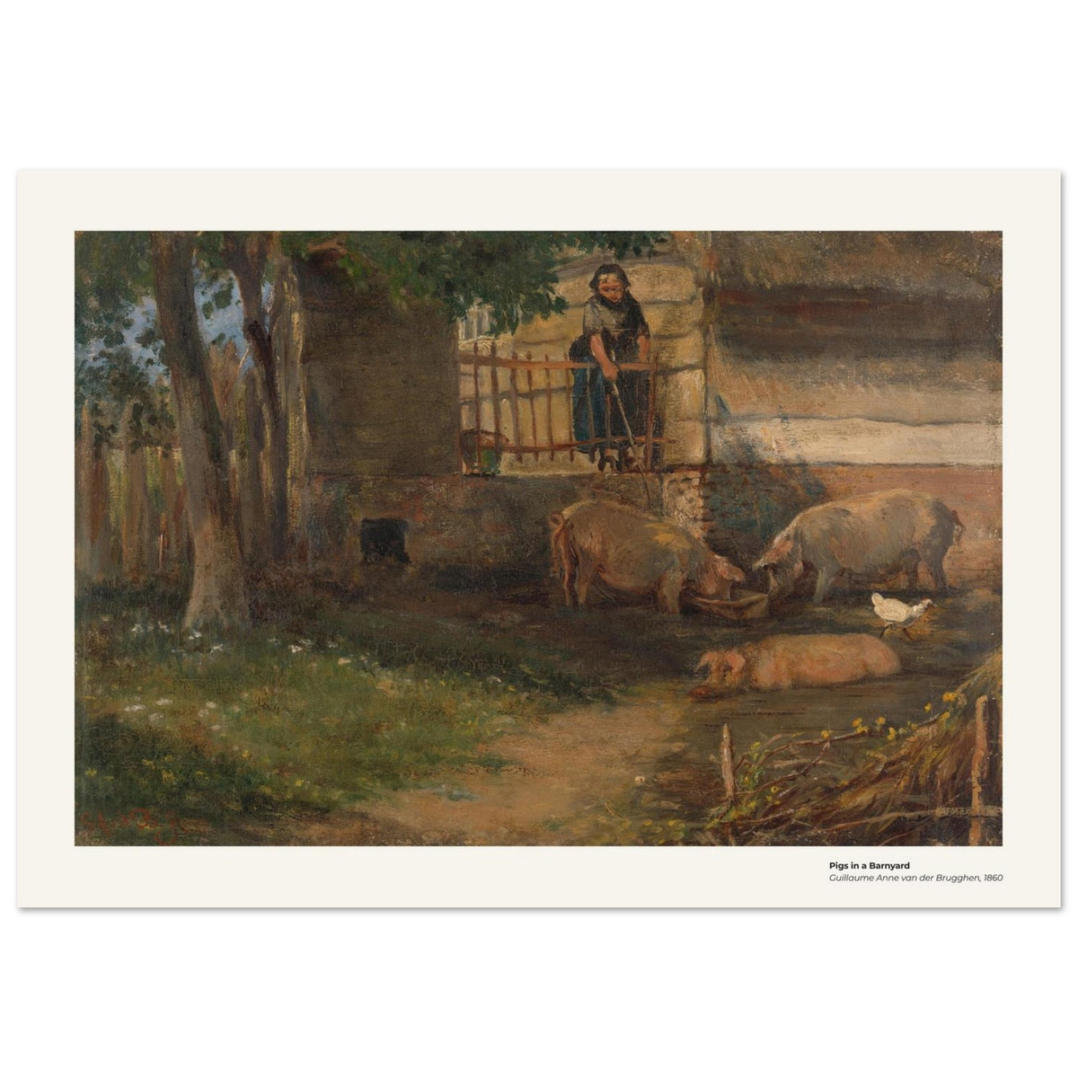 Cochons dans une cour de ferme – Guillaume Anne van der Brugghen, détail de la reproduction