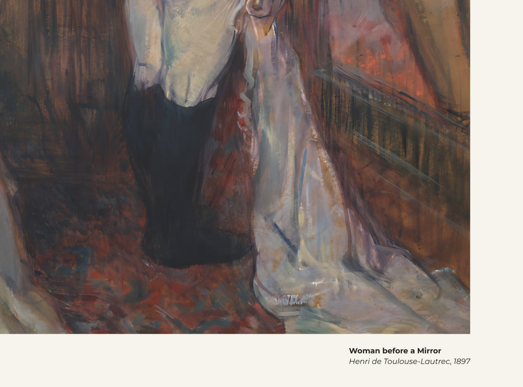 Femme devant un miroir – Henri de Toulouse-Lautrec, avec légende titre et artiste