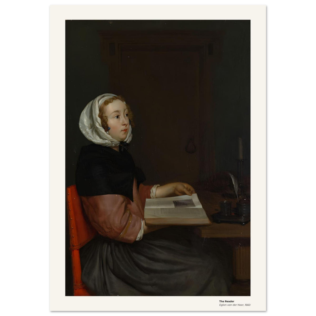 Le Liseur – Eglon van der Neer, détail de la reproduction