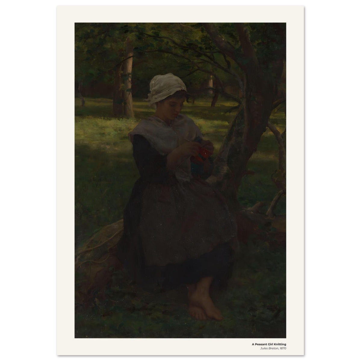 Une paysanne tricotant – Jules Breton, détail de la reproduction