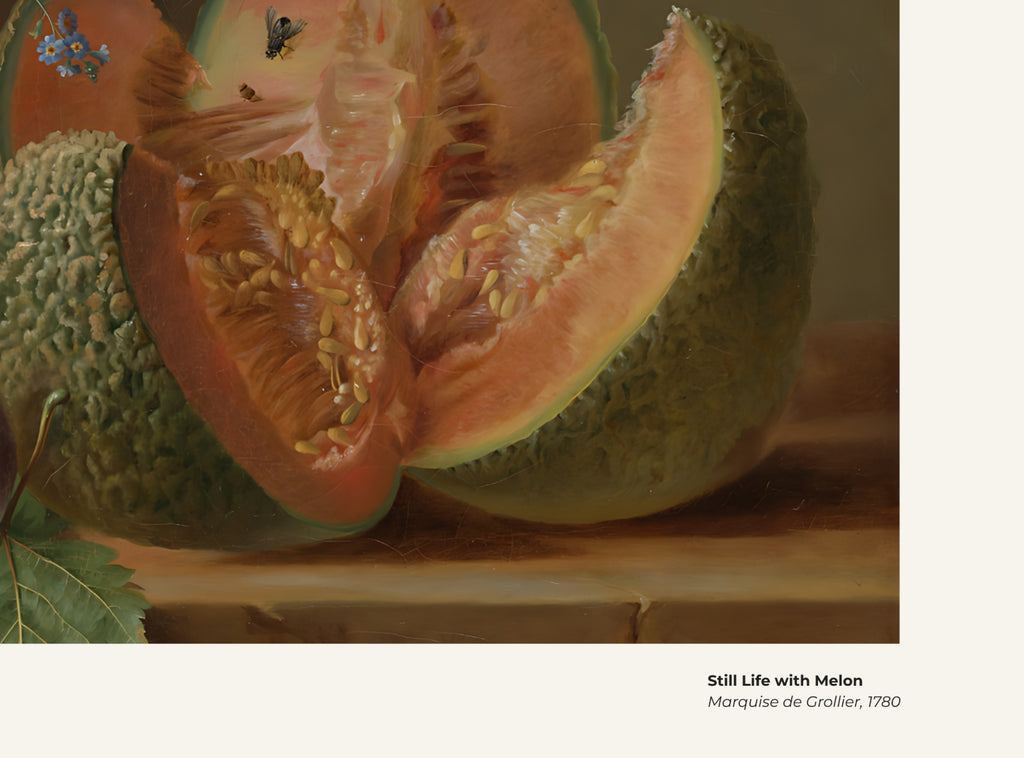 Nature morte au melon – Marquise de Grollier, avec légende titre et artiste