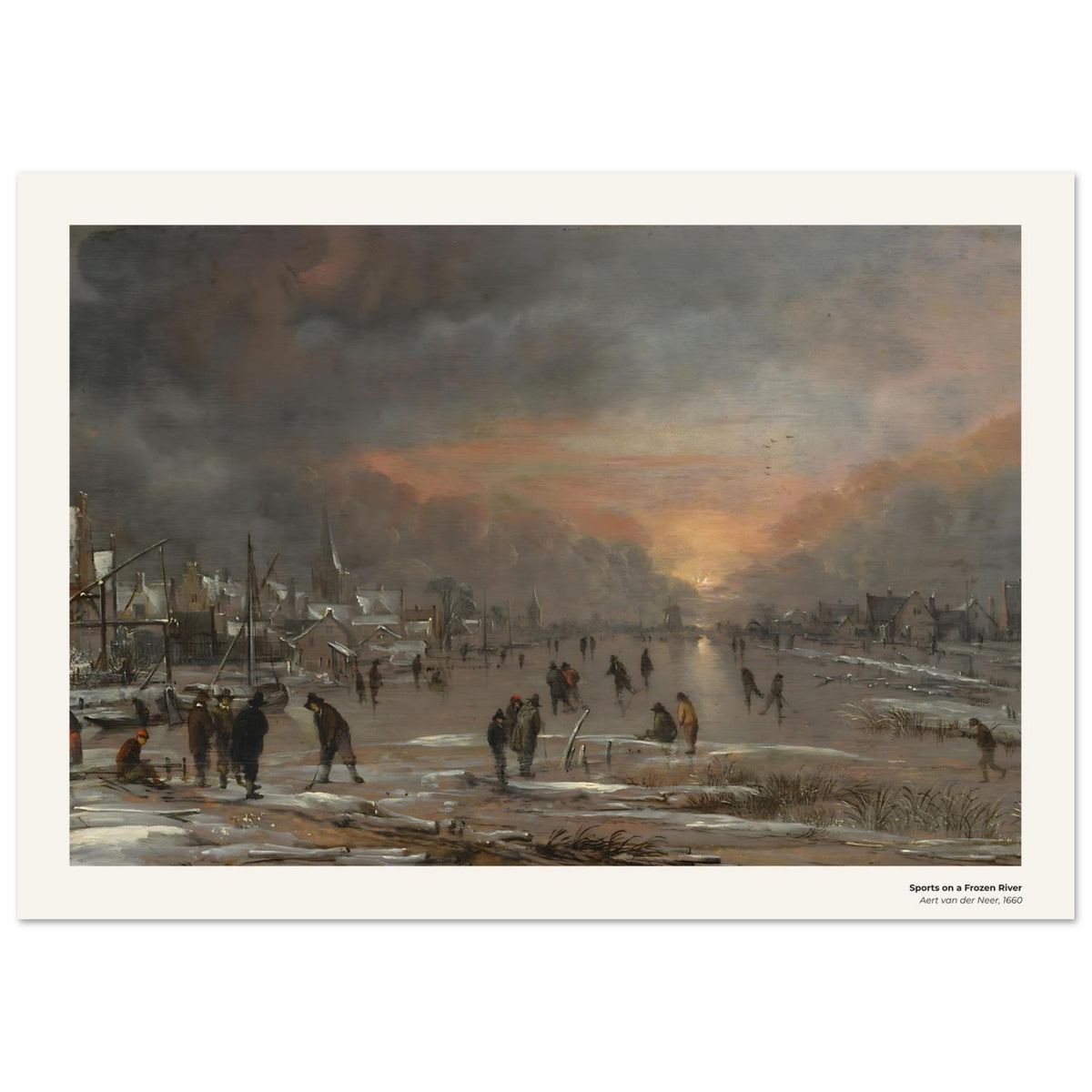 Sports sur une rivière gelée – Aert van der Neer, détail de la reproduction